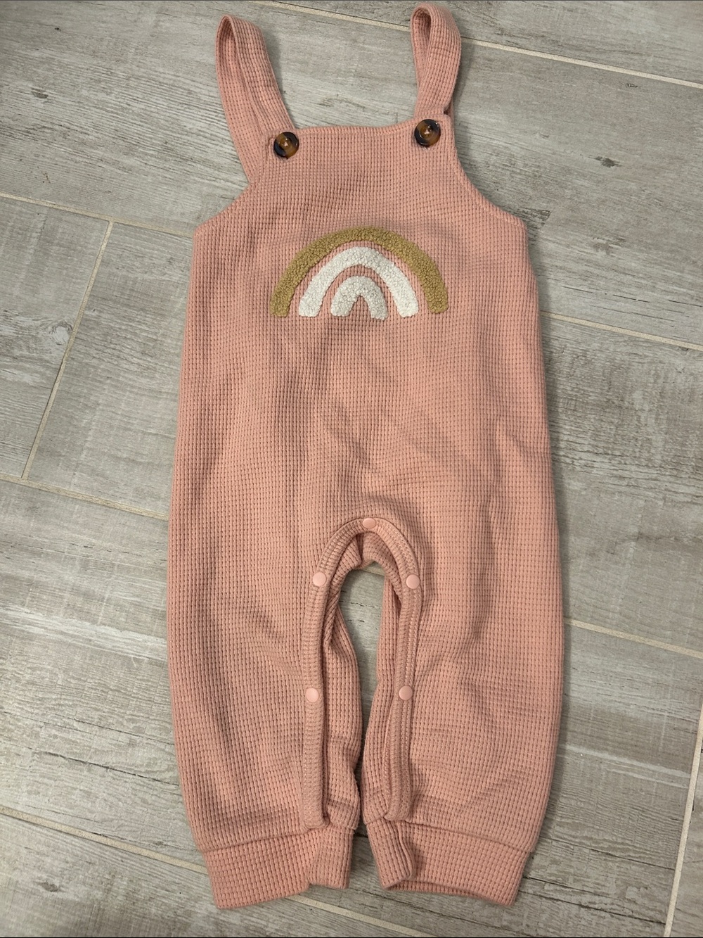 SHEIN Pink Waffle Knit Rainbow Overalls Bodysuit
